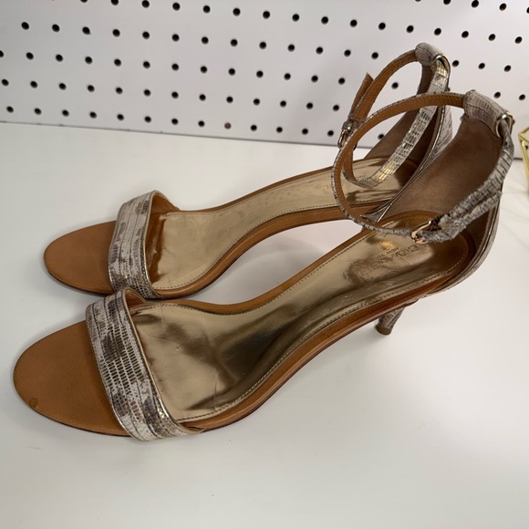 COACH Brown, Gold & White Snakeskin Embossed Round Toe Kitten Heel Shoes Size 9B - Picture 15 of 17